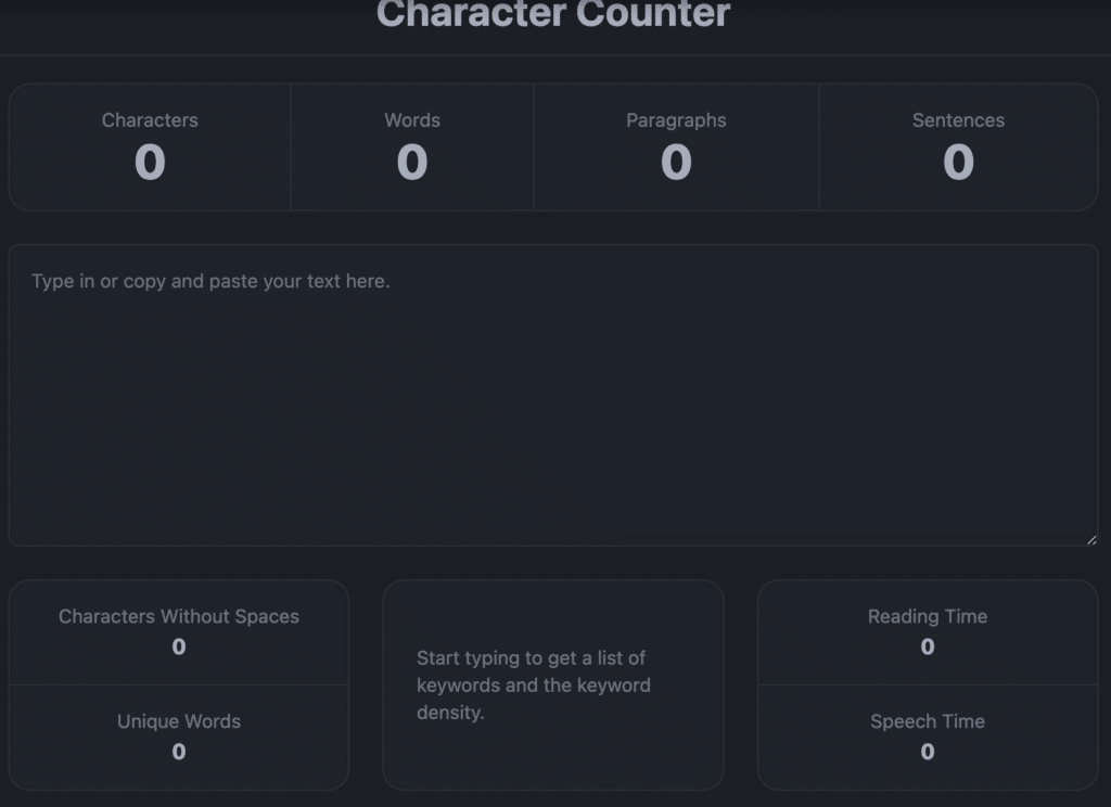 Character Counter Writing Tool Website Screenshot