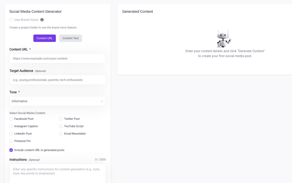 Bramework Social Media Content Generator form